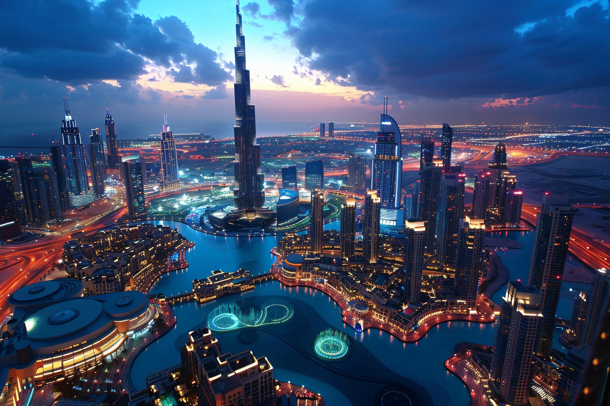 Downtown Dubai skyline at dusk